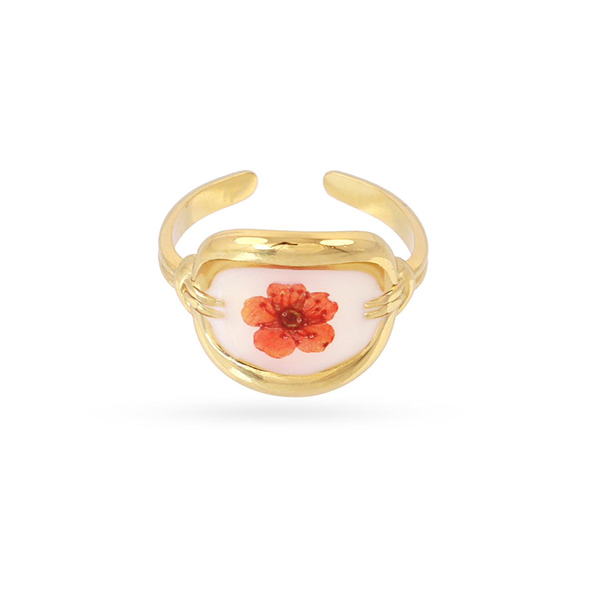 Anillo ajustable sello artesanal flor naranja Dorado Anartxy