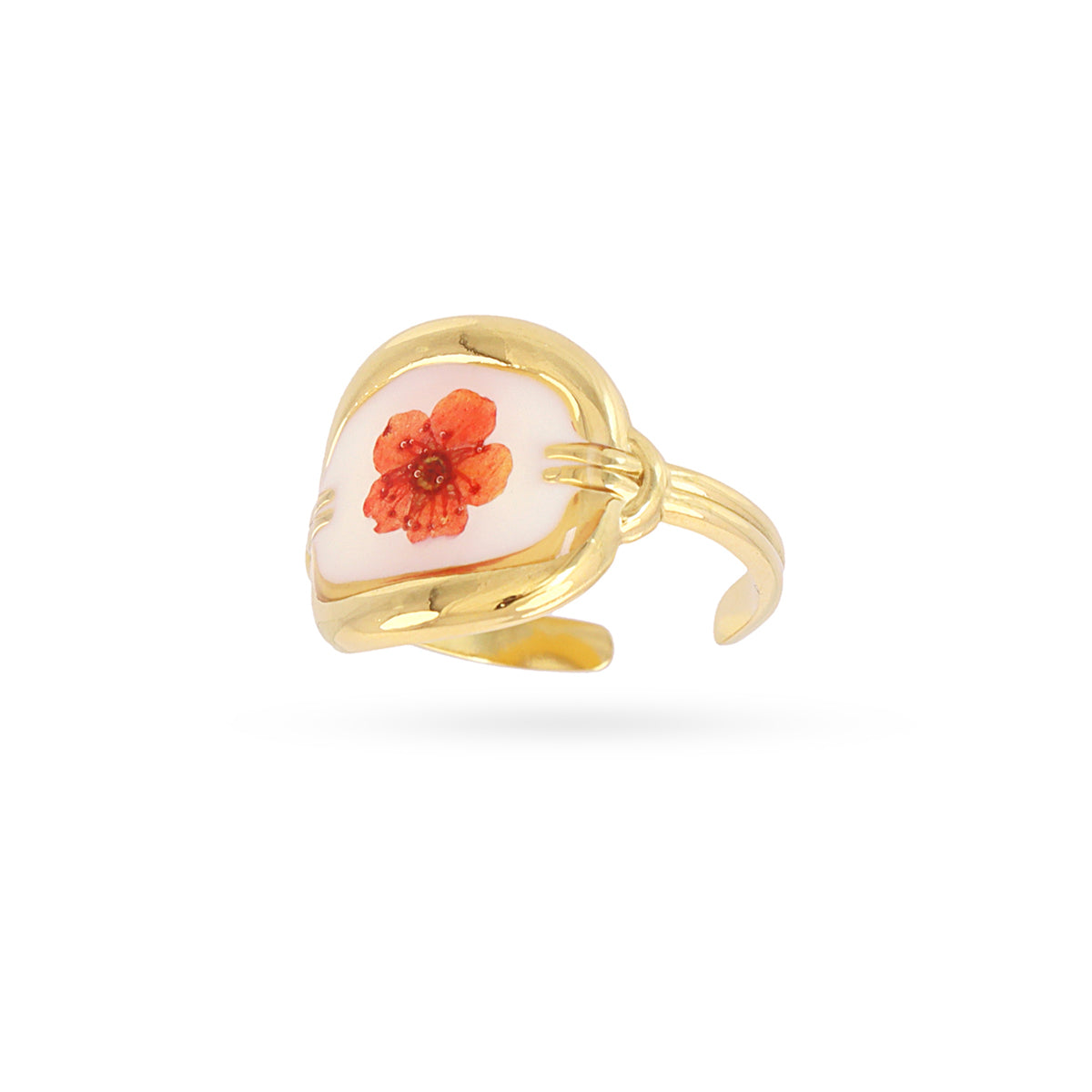 Anillo ajustable sello artesanal flor naranja Dorado Anartxy