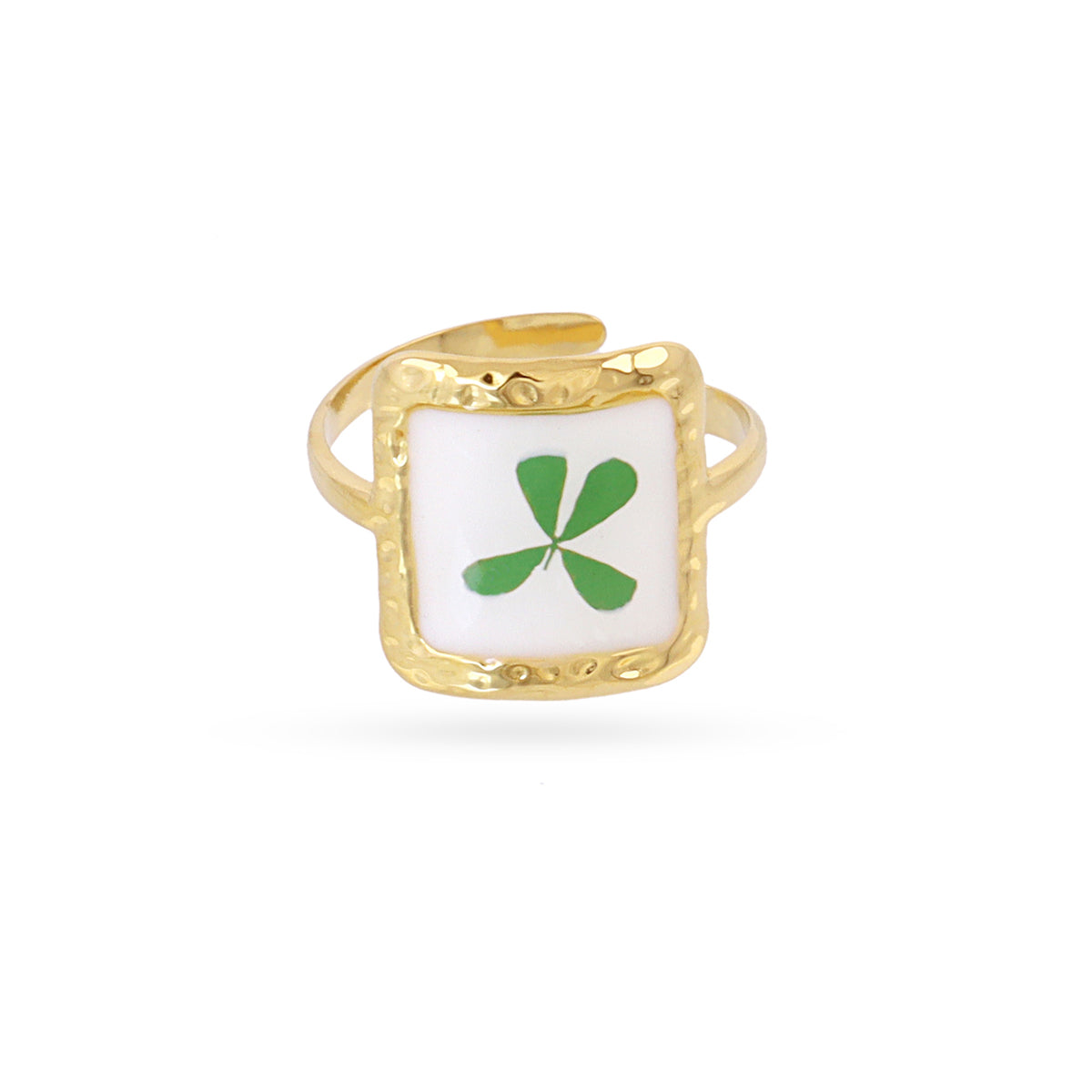 Anillo ajustable sello cuadrado trébol Dorado Anartxy