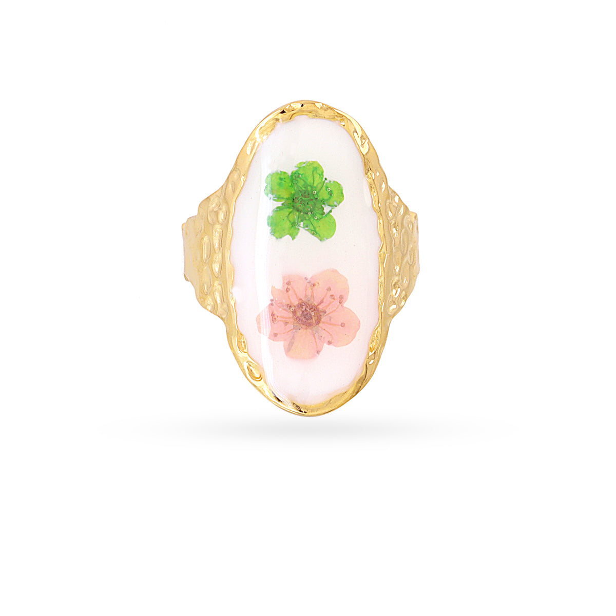 Anillo ajustable sello ovalado doble flor Dorado Anartxy