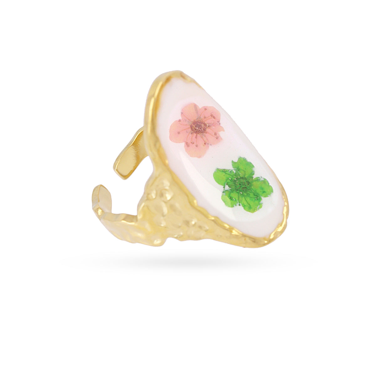 Anillo ajustable sello ovalado doble flor Dorado Anartxy