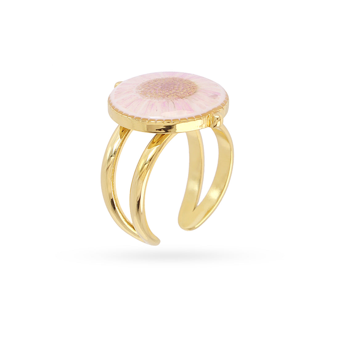 Anillo ajustable sello circular flor rosa Dorado Anartxy