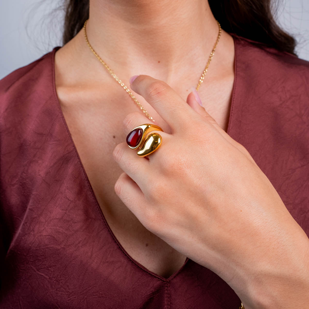 Anillo ajustable lágrimas con piedra Rojo Anartxy