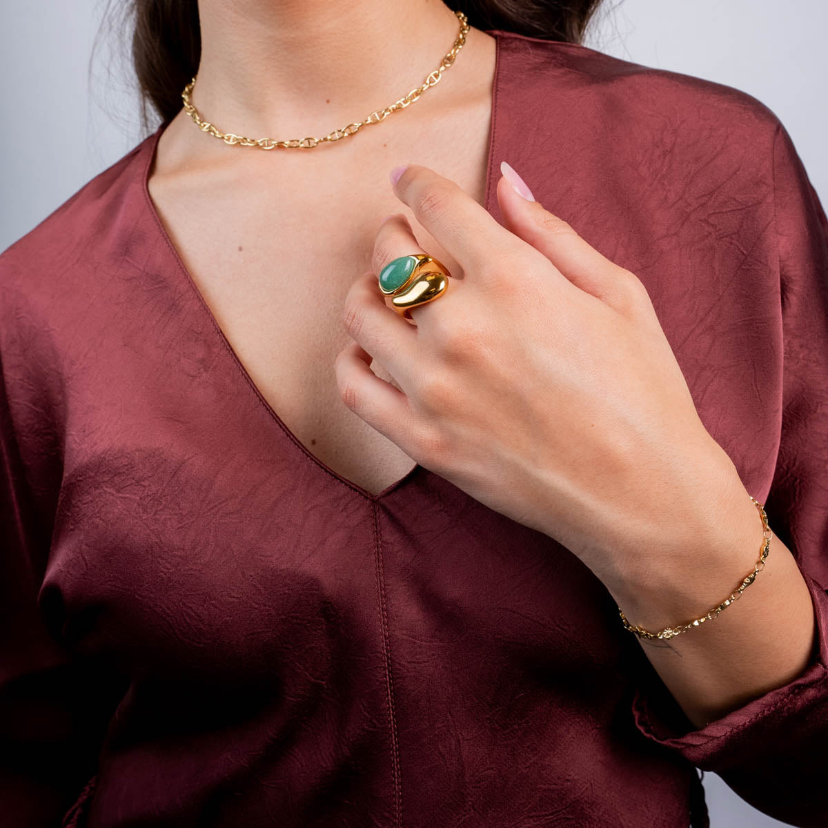Anillo ajustable lágrimas con piedra Verde Anartxy