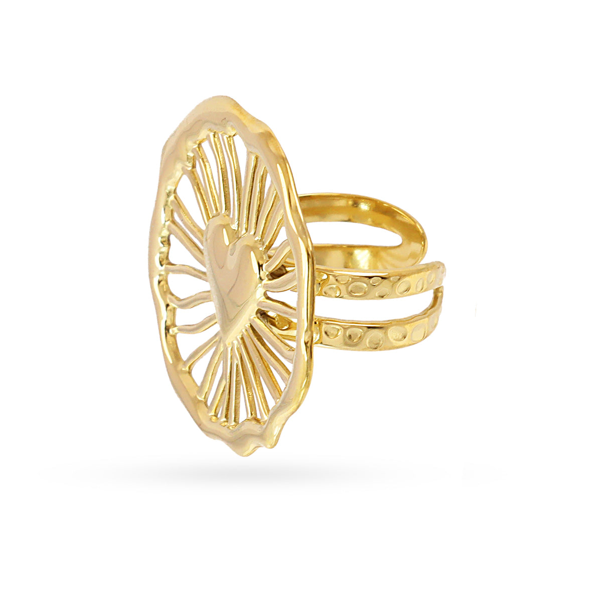 Anillo ajustable maxi con diseño geométrico con corazón central Dorado Anartxy