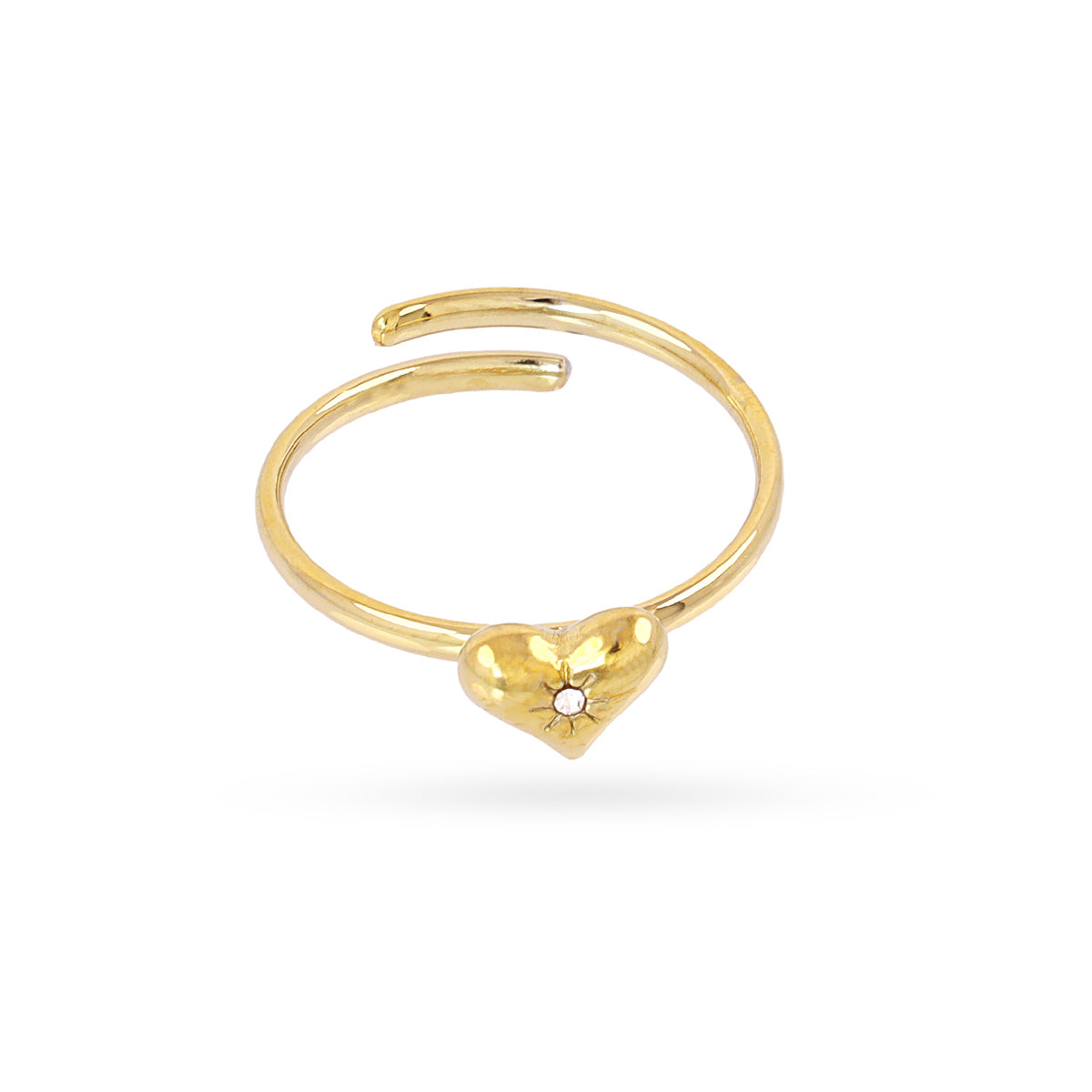 Anillo ajustable fino con corazón con mini circonita central Dorado Anartxy