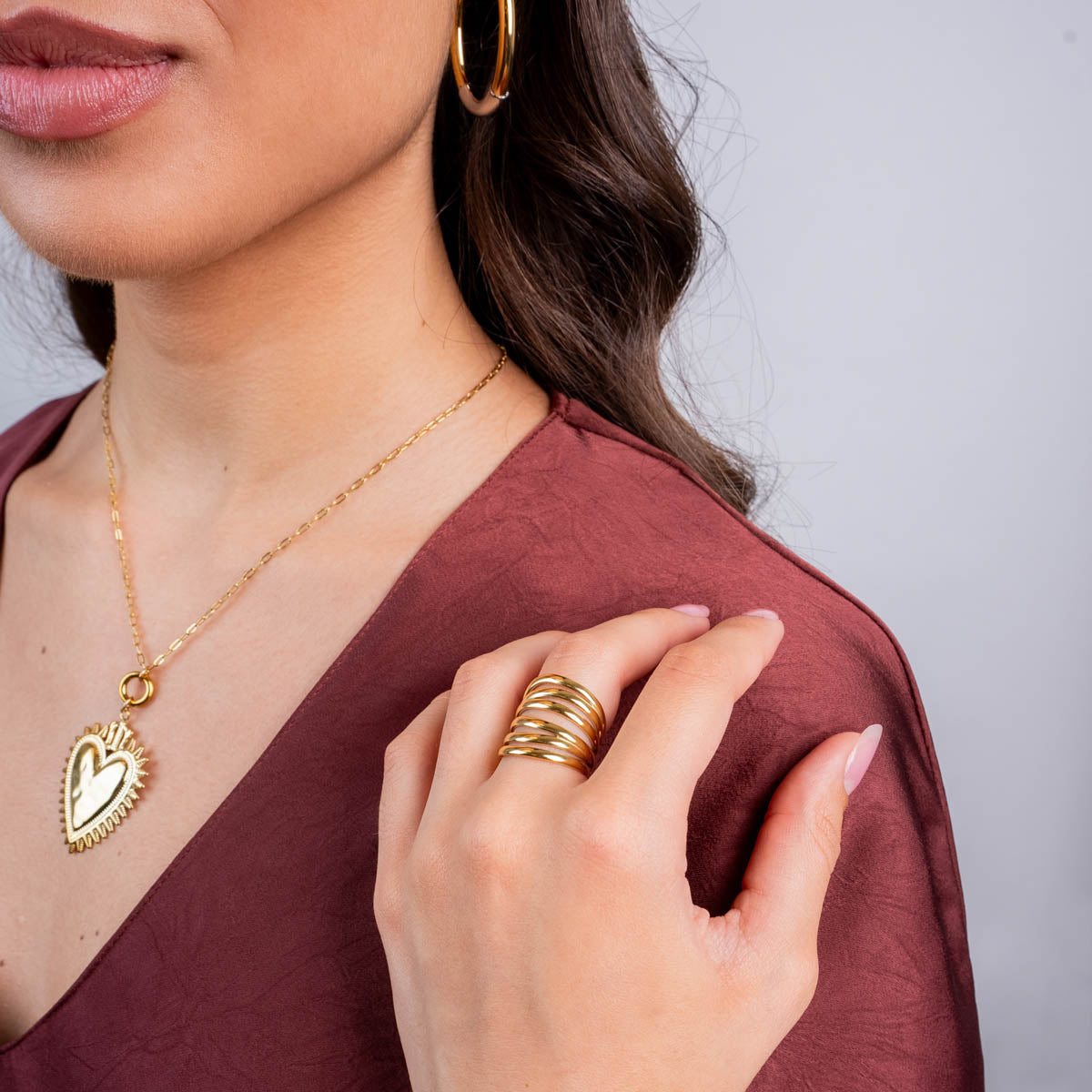 Anillo ajustable Essentials multibanda Dorado Anartxy
