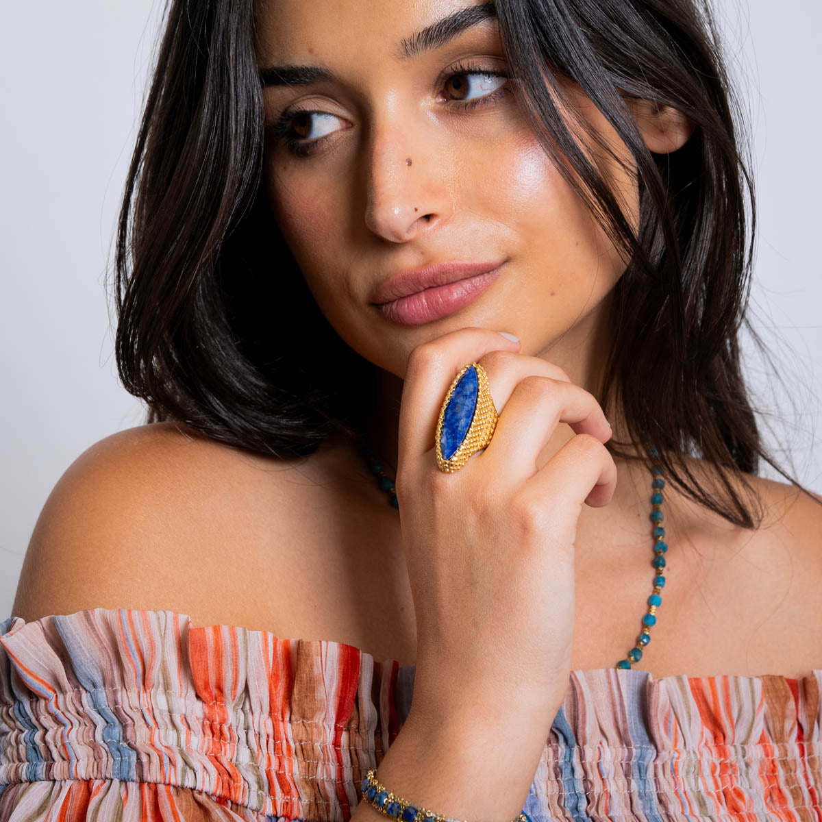 Anillo Spirit sello piedra marquesa Azul Anartxy