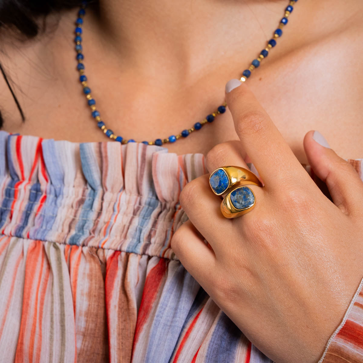 Anillo Spirit doble piedra natural Azul Anartxy
