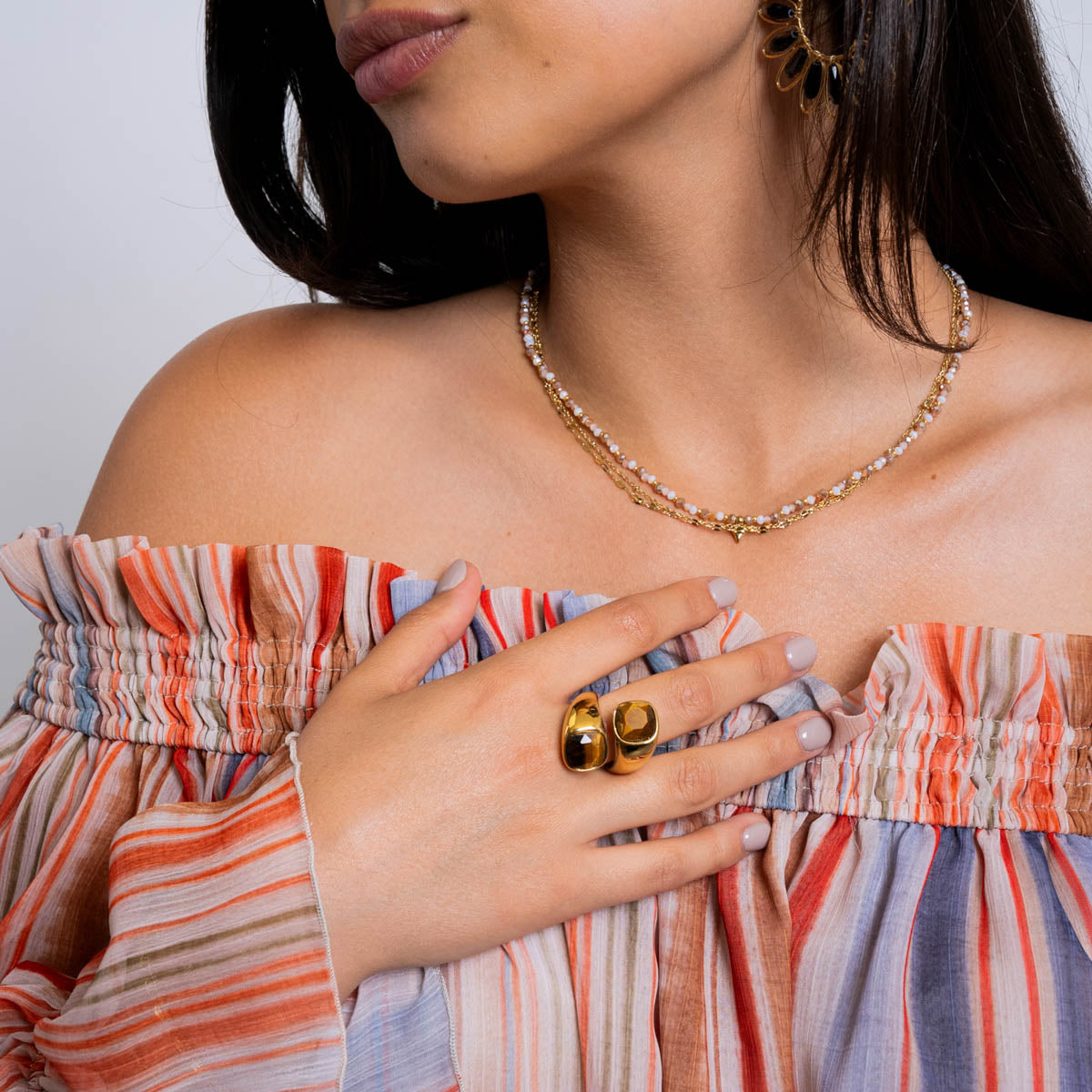 Anillo Spirit doble piedra natural Café Anartxy