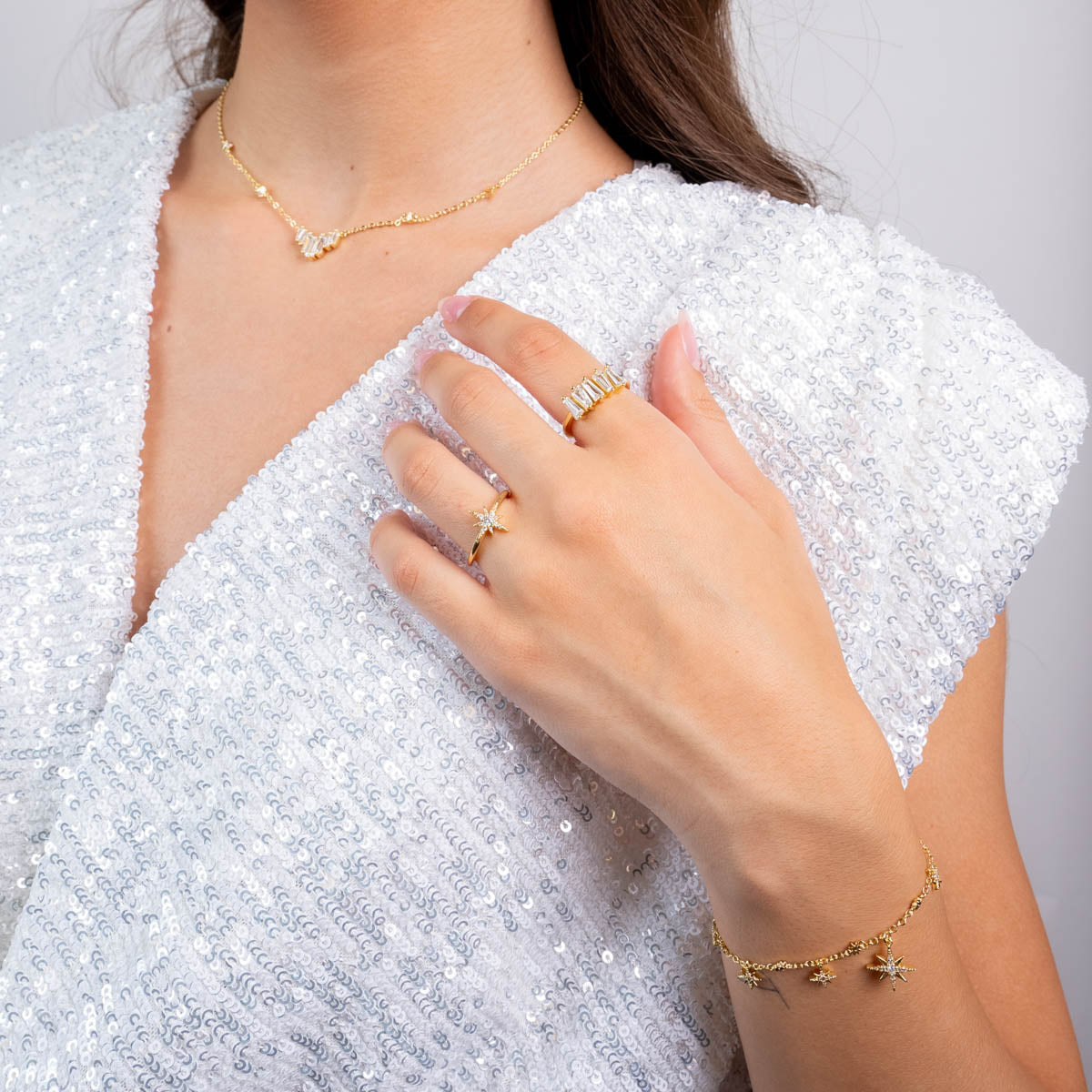 Anillo Alma baguette escalonado Dorado Anartxy