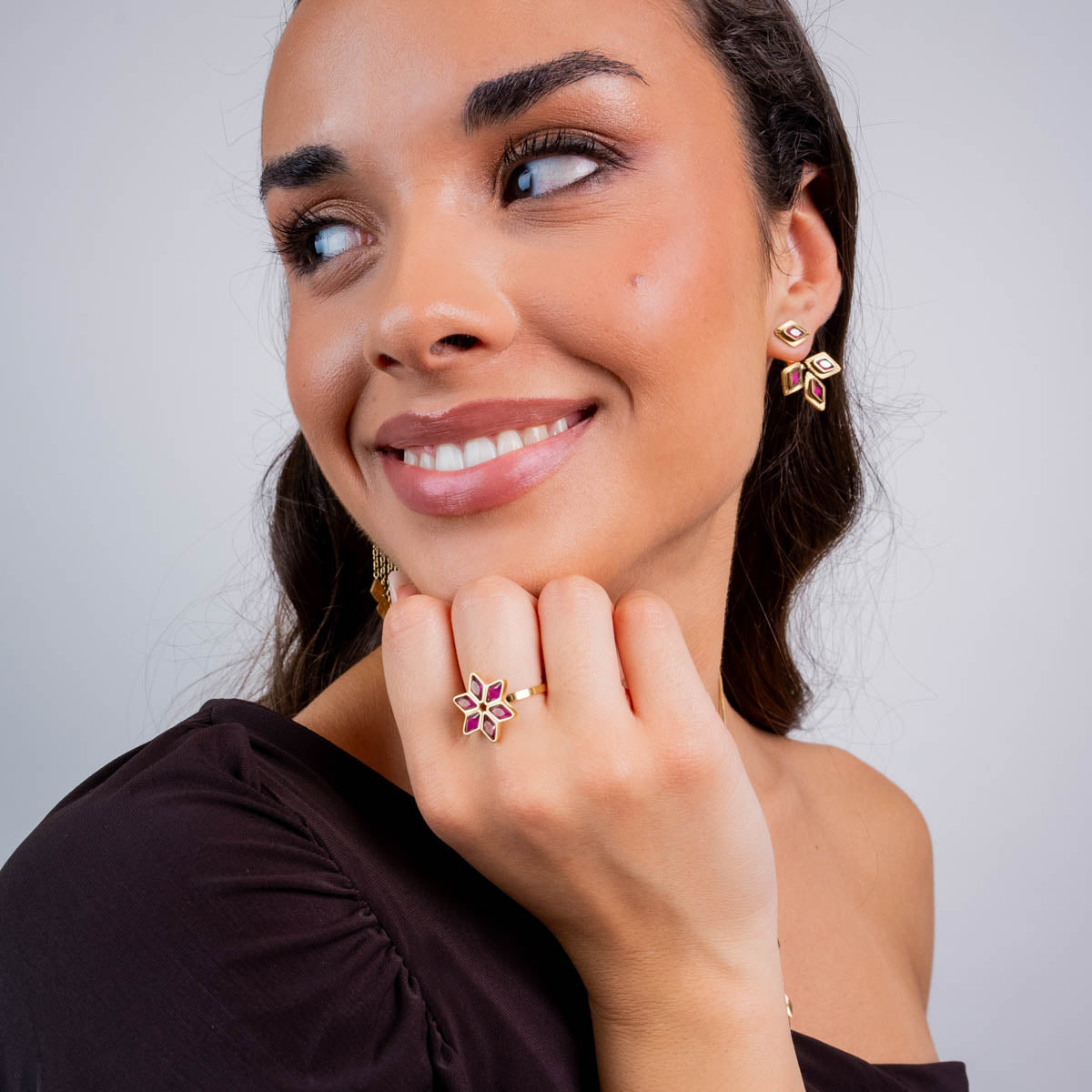 Anillo Prisma ajustable flor Rosa Anartxy