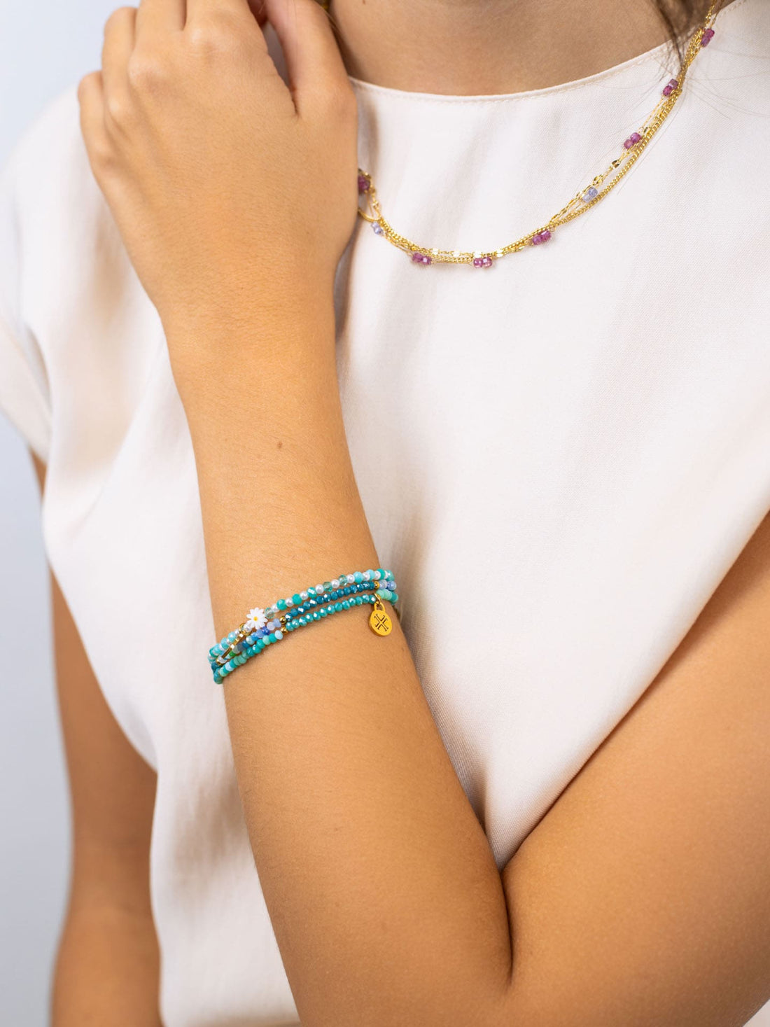 Pulsera elástica Spirit fina multicolor margarita Rosa Anartxy