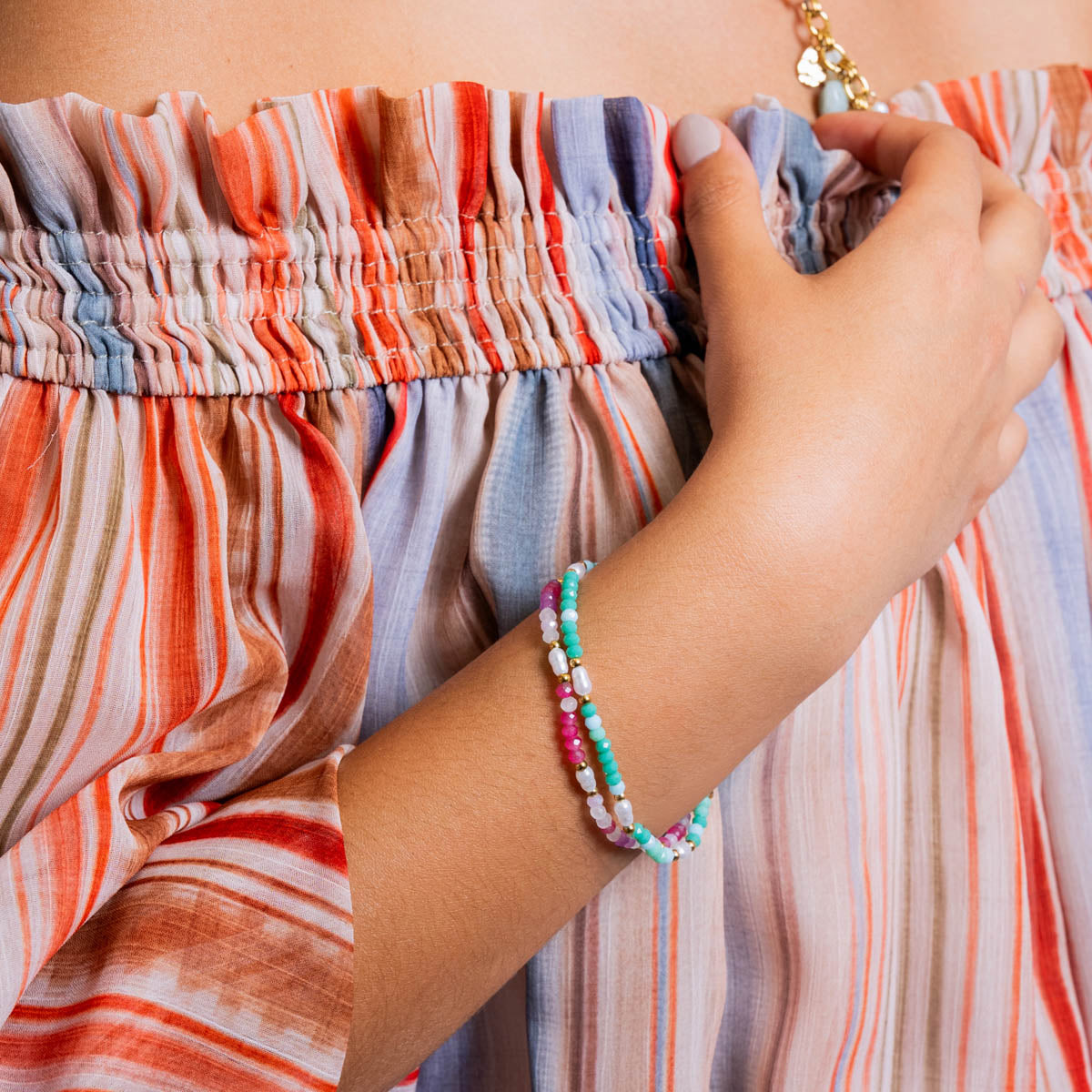 Pulsera elástica Spirit fina multicolor perlas Turquesa Anartxy
