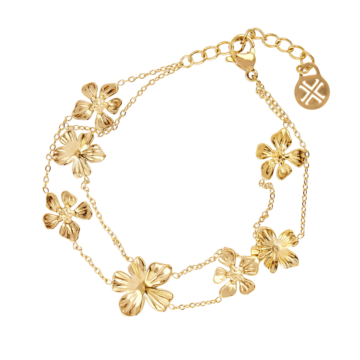 Pulsera Essentials flores doble cadena Dorado Anartxy