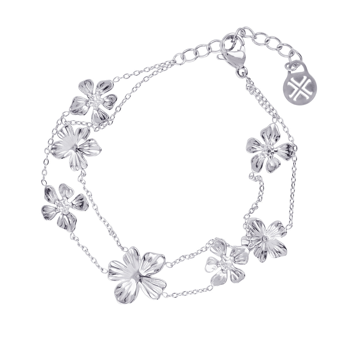 Pulsera Essentials flores doble cadena Plateado Anartxy
