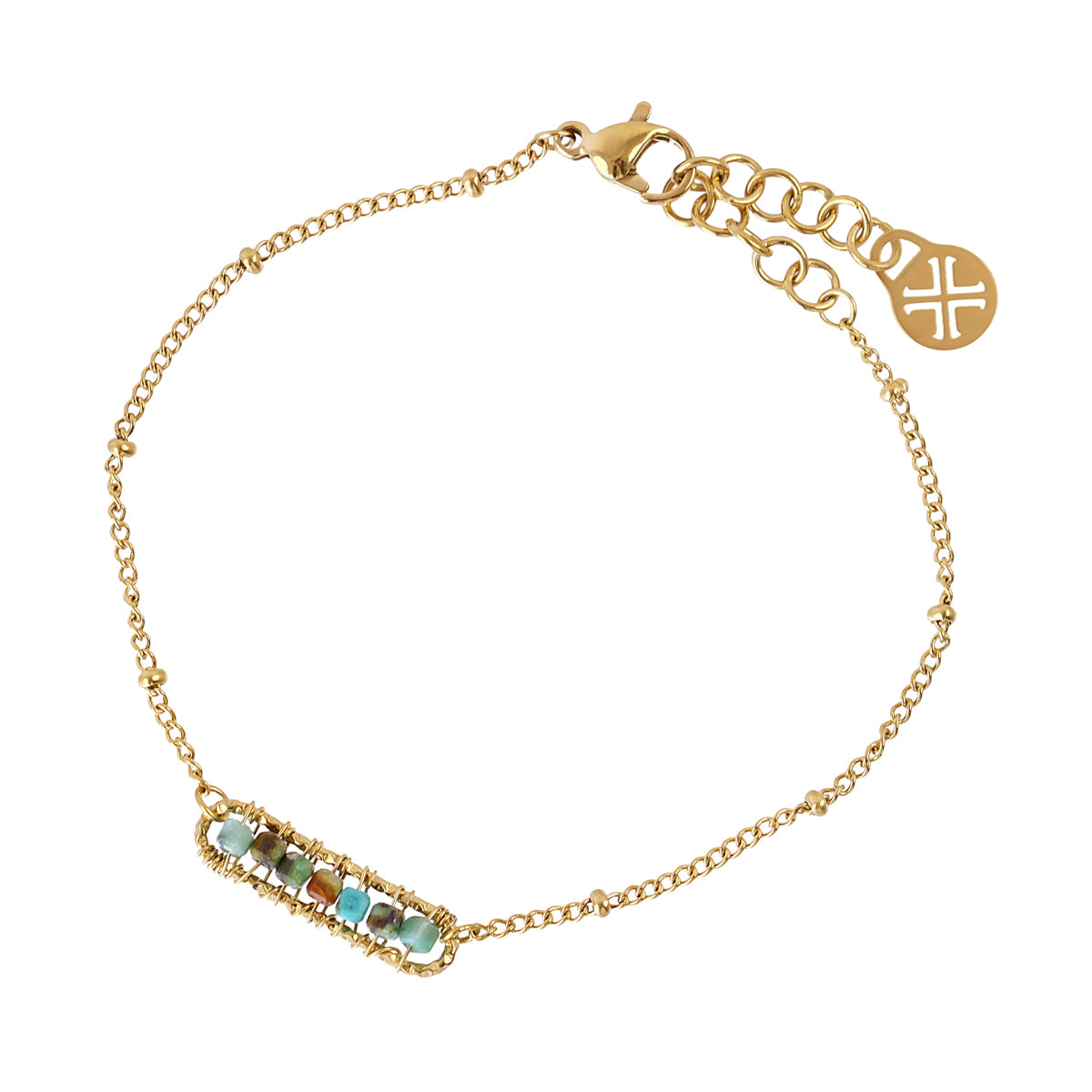 Pulsera Spirit cadena fina cuentas de cristales Turquesa Anartxy
