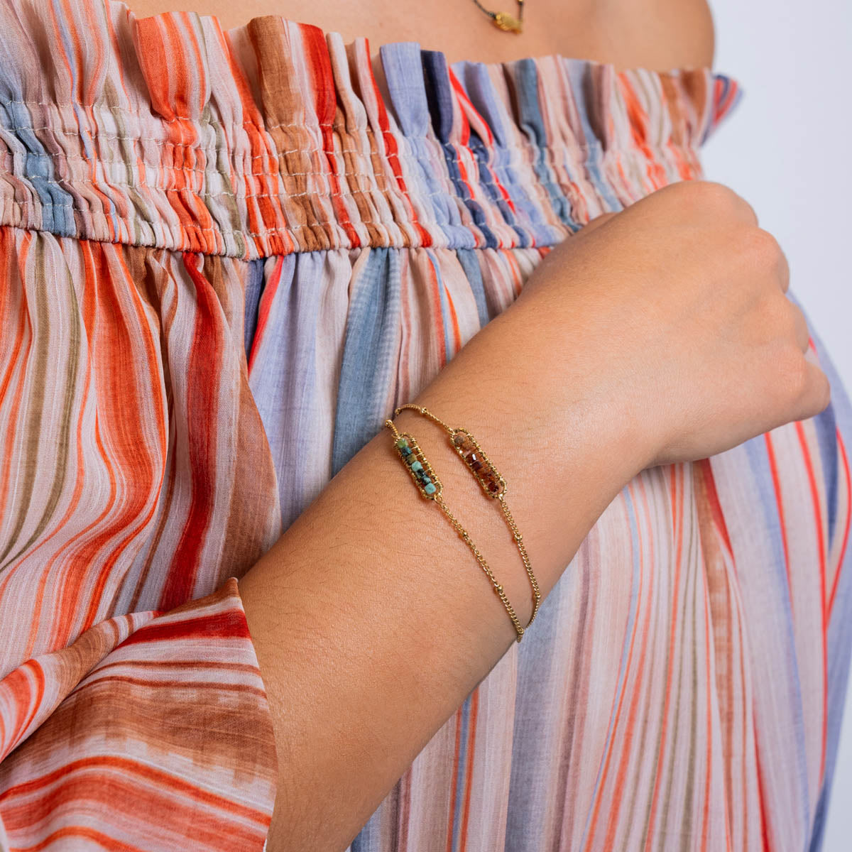 Pulsera Spirit cadena fina cuentas de cristales Turquesa Anartxy
