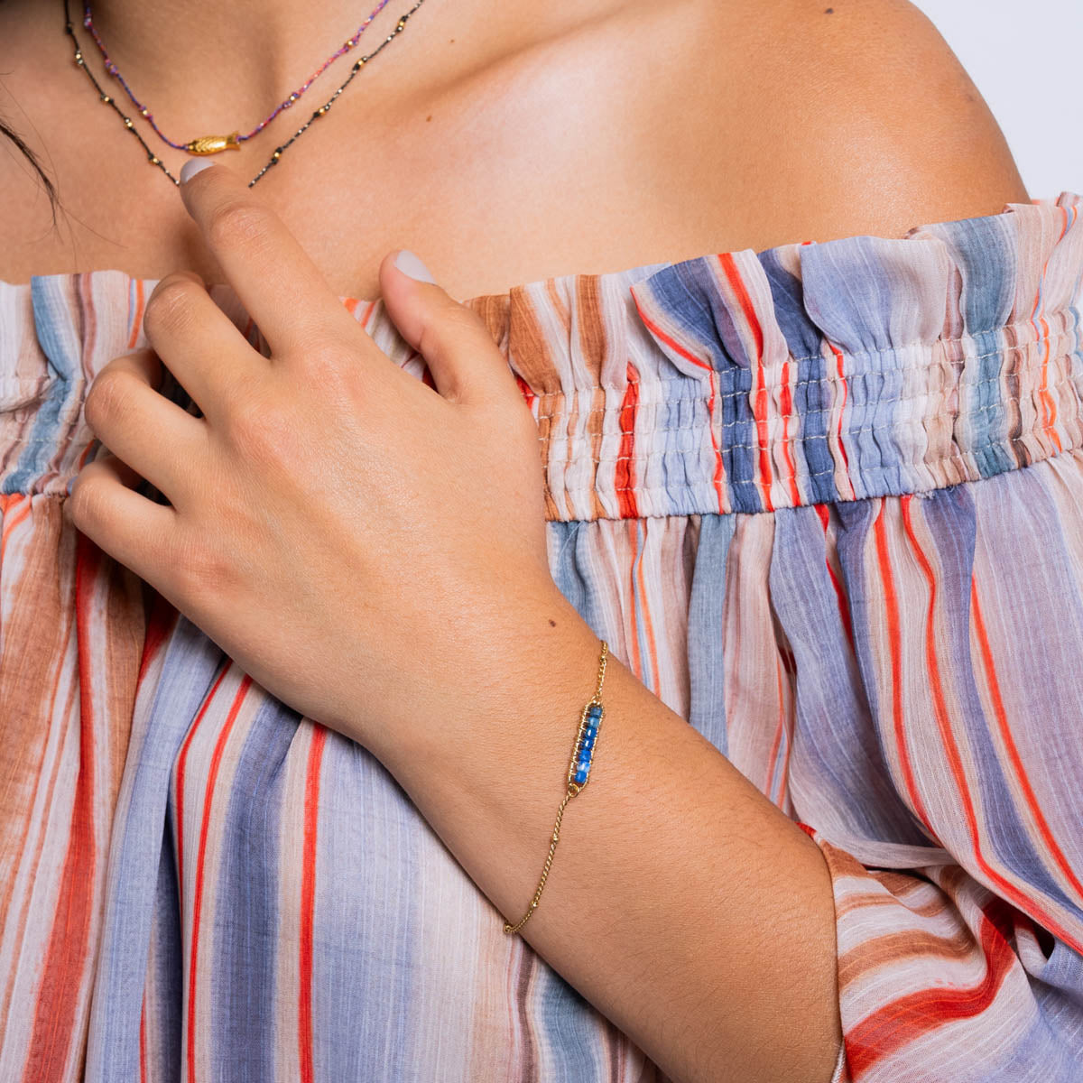 Pulsera Spirit cadena fina cuentas de cristales Azul Anartxy