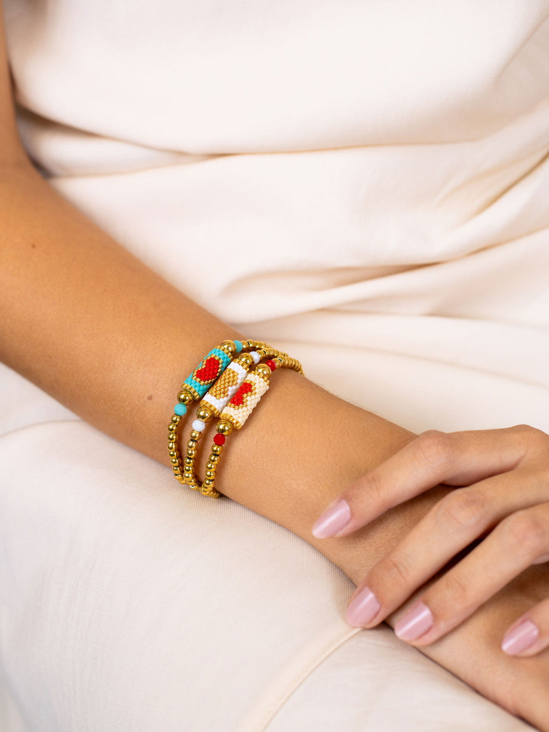 Pulsera elástica Miyuki corazón Blanco Anartxy