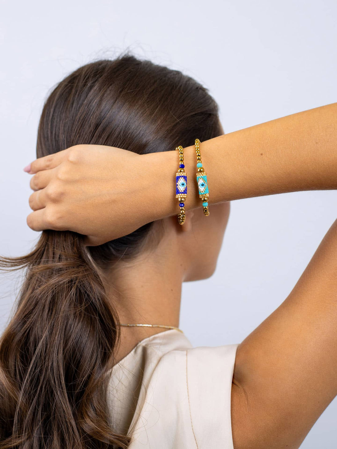 Pulsera elástica Miyuki ojo Turquesa Anartxy