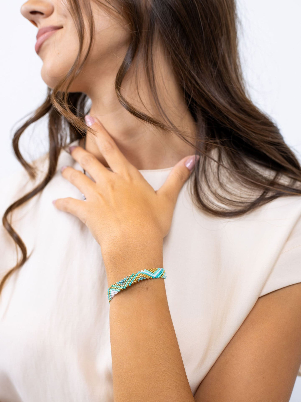 Pulsera ajustable Miyuki zigzag Turquesa Anartxy