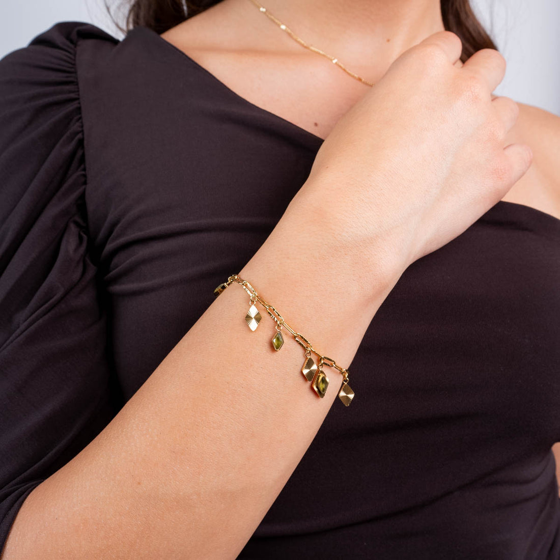 Pulsera Prisma cadena rombo Verde Anartxy