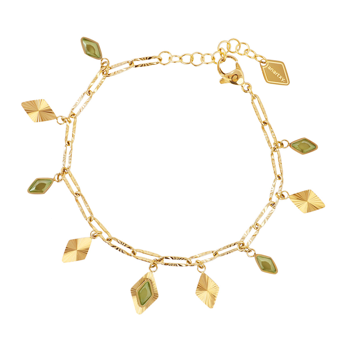 Pulsera Prisma cadena rombo Verde Anartxy