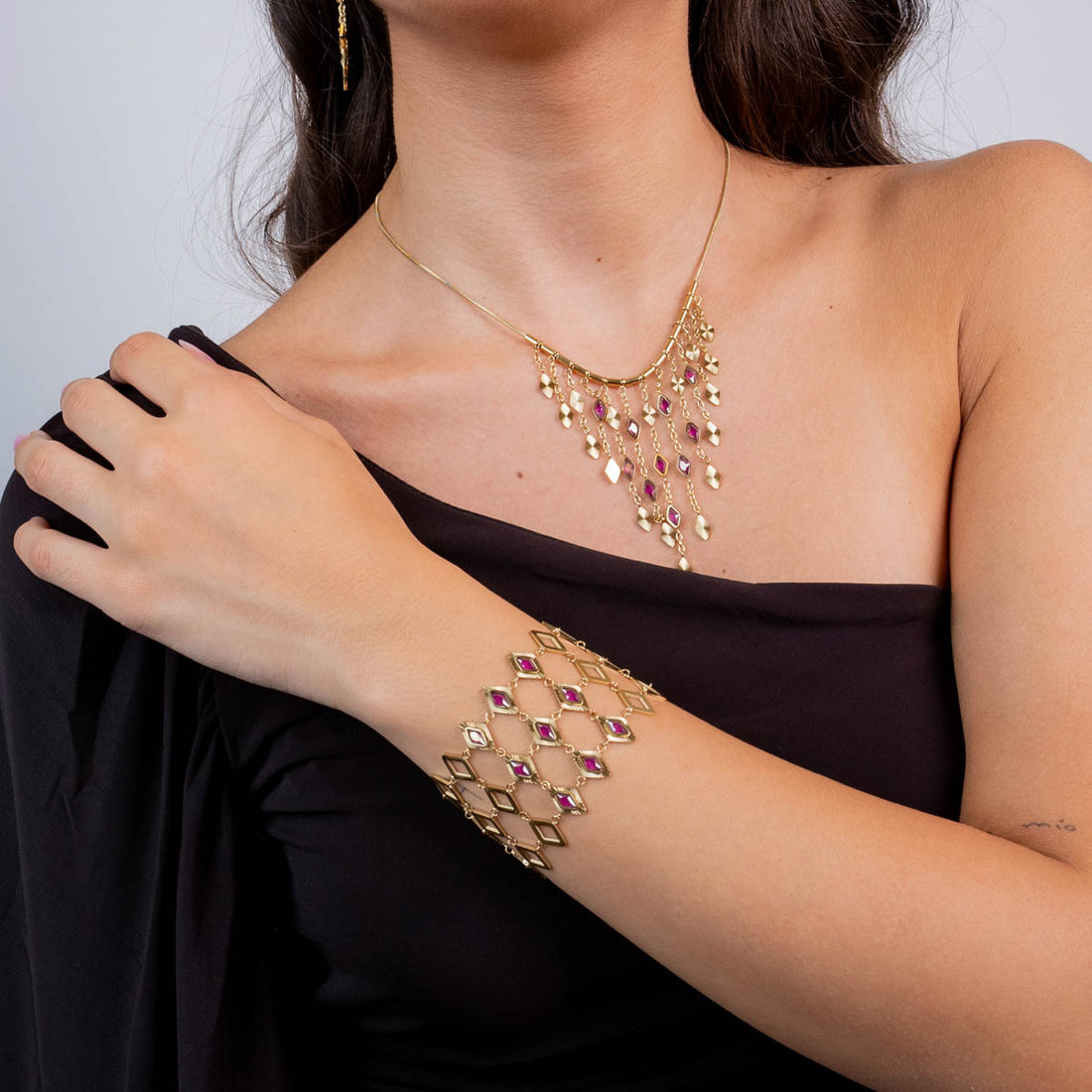 Pulsera Prisma malla rombo Rosa Anartxy