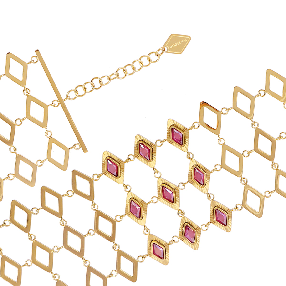 Pulsera Prisma malla rombo Rosa Anartxy