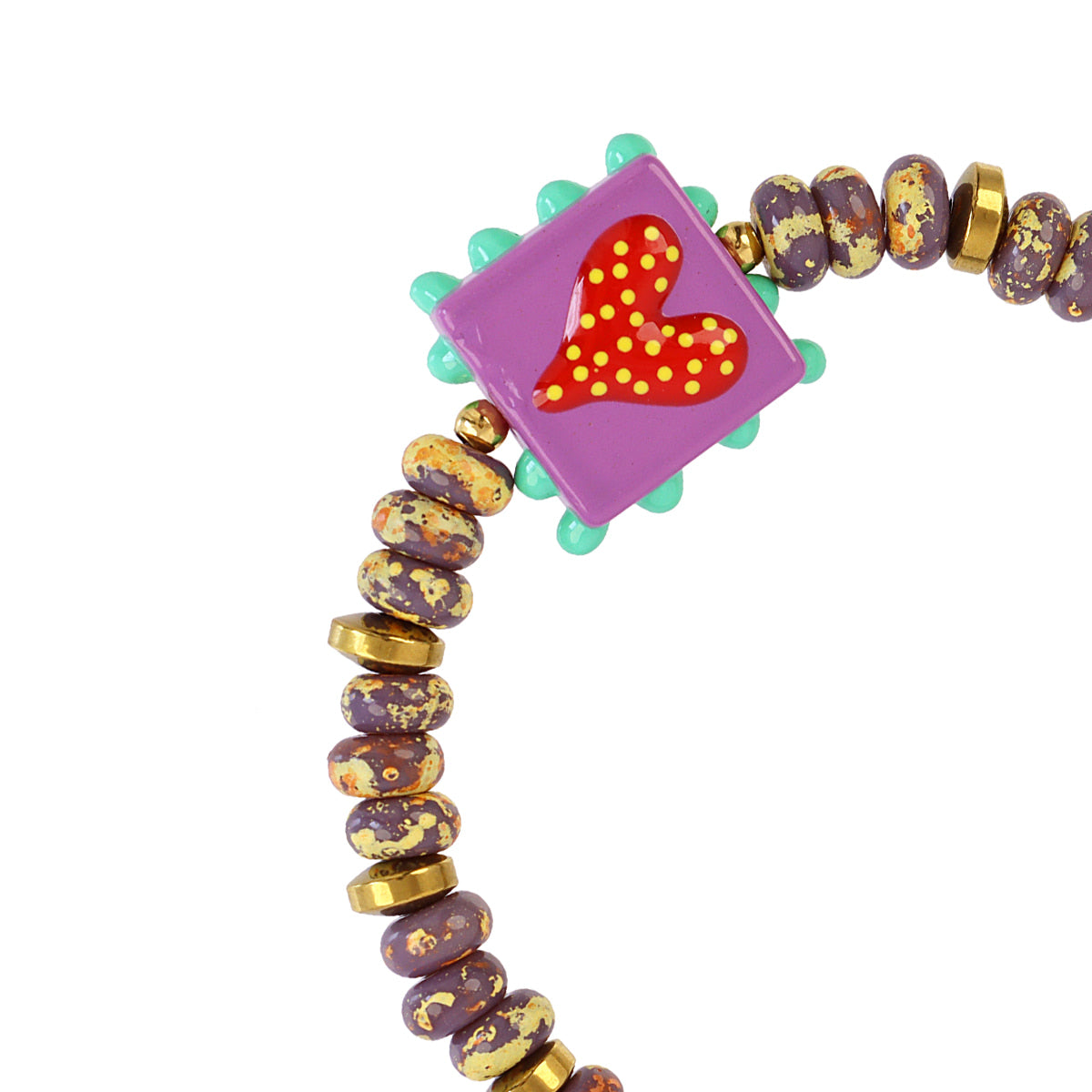 Pulsera elástica Trencadis corazón burdeos Dorado Anartxy