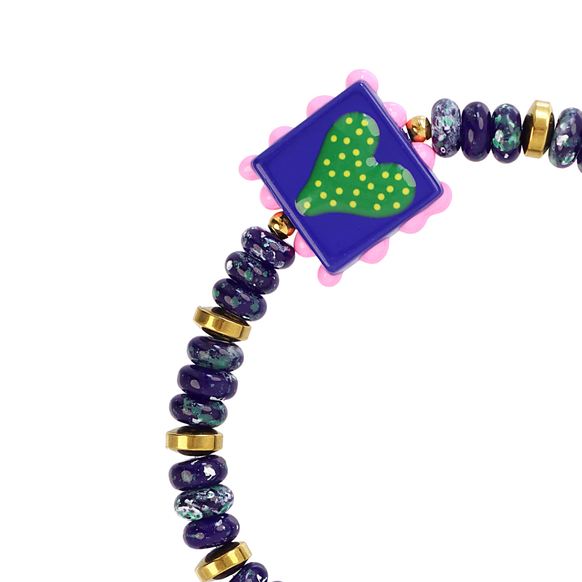 Pulsera elástica Trencadis azul corazón central Dorado Anartxy