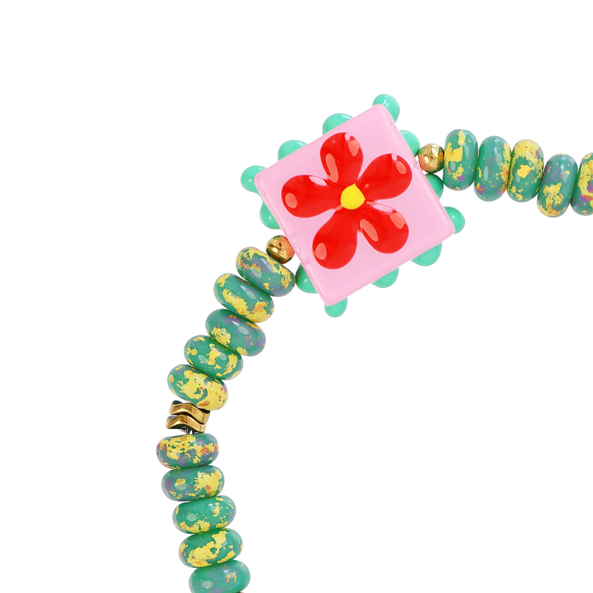 Pulsera elástica Trencadis verde flor central Dorado Anartxy