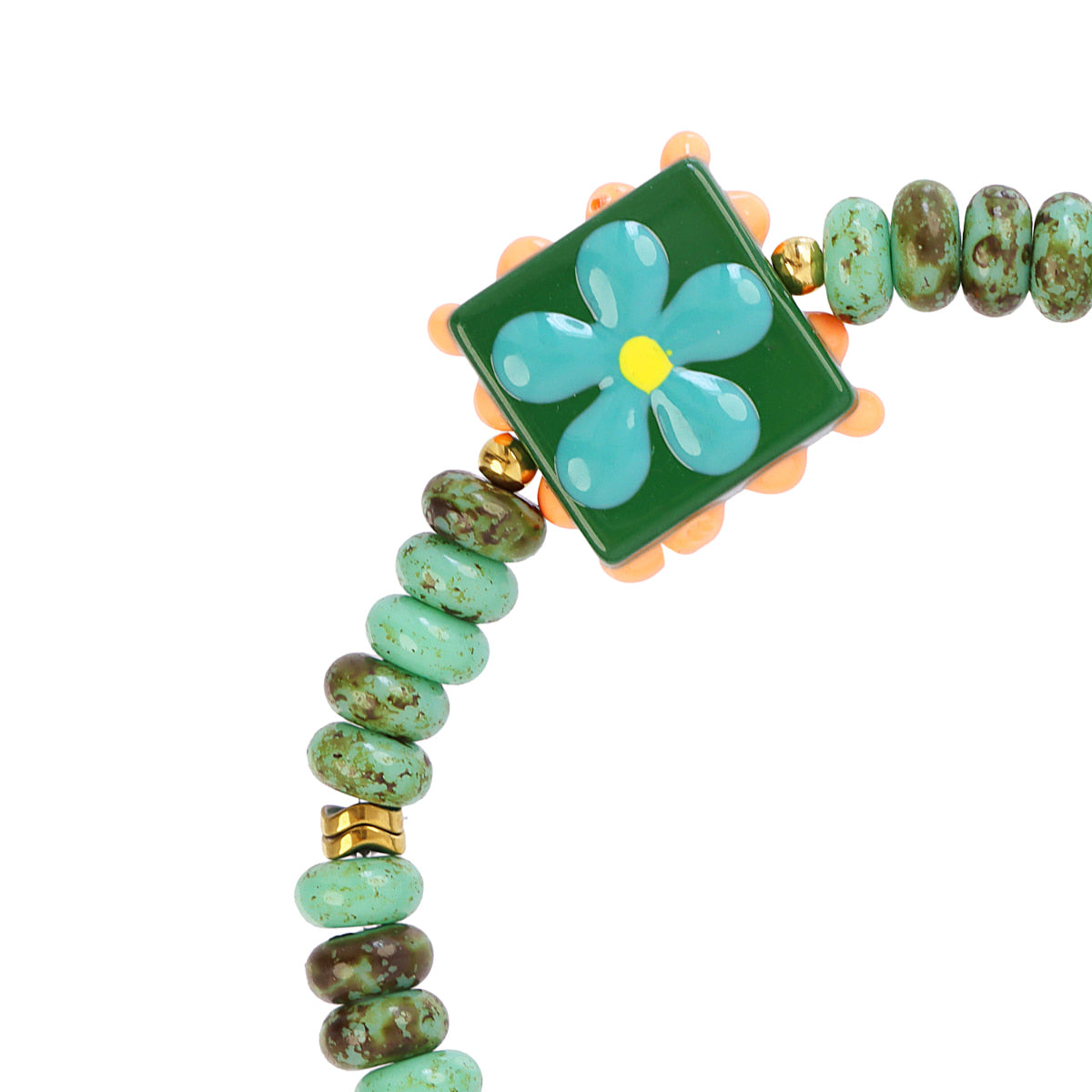 Pulsera elástica Trencadis verde agua flor central Dorado Anartxy