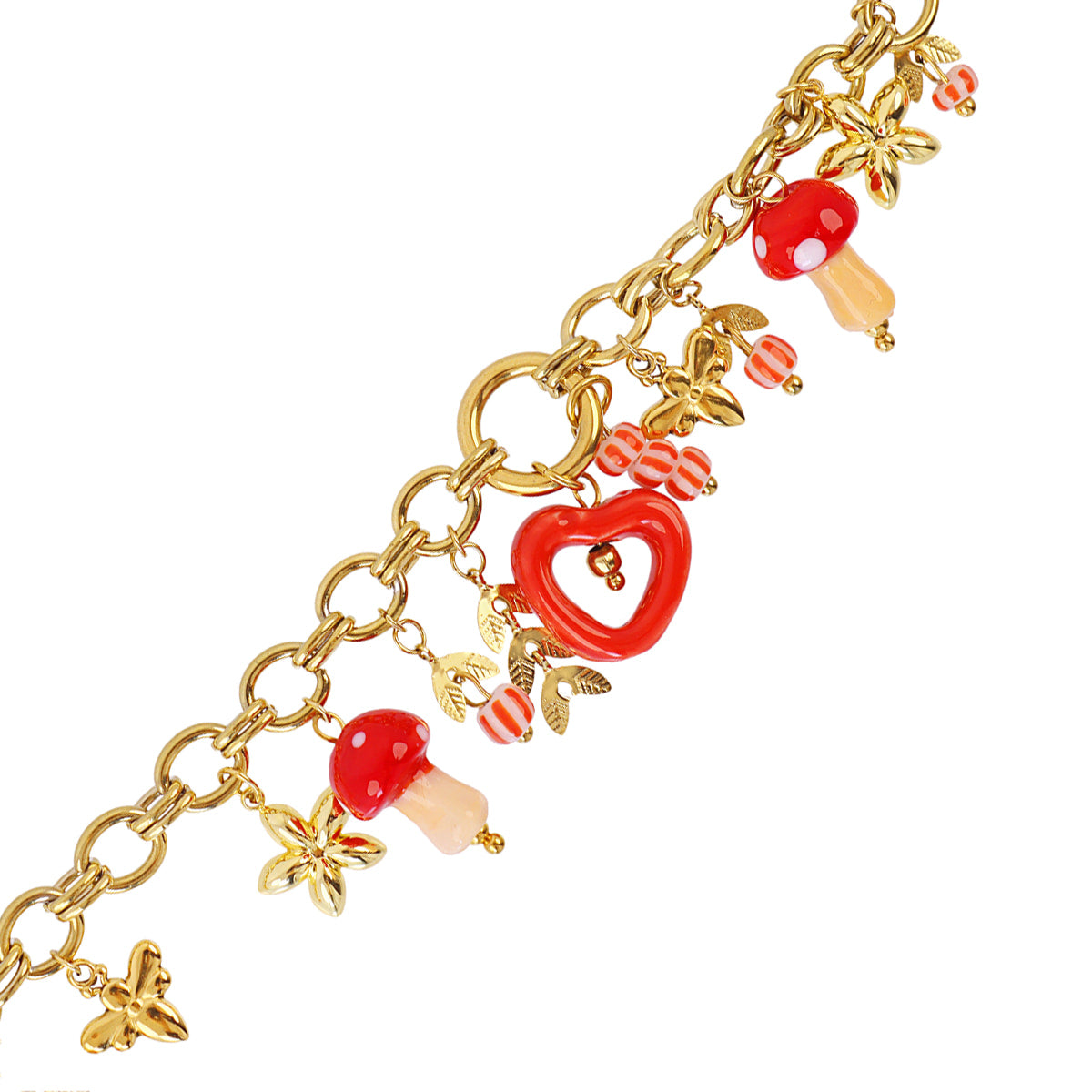 Pulsera Trencadis cadena charms rojos Dorado Anartxy