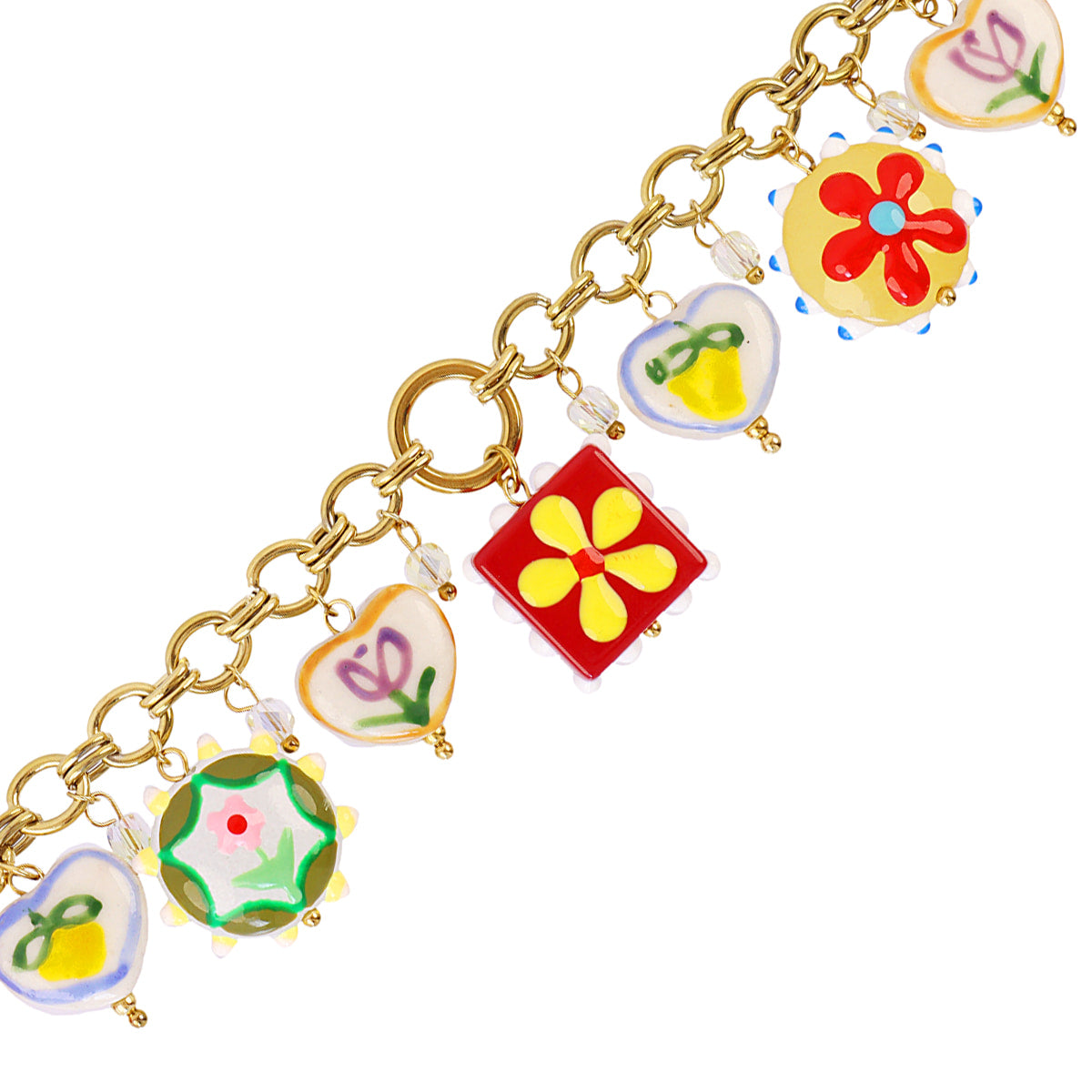 Pulsera Trencadis cadena charms florales Dorado Anartxy