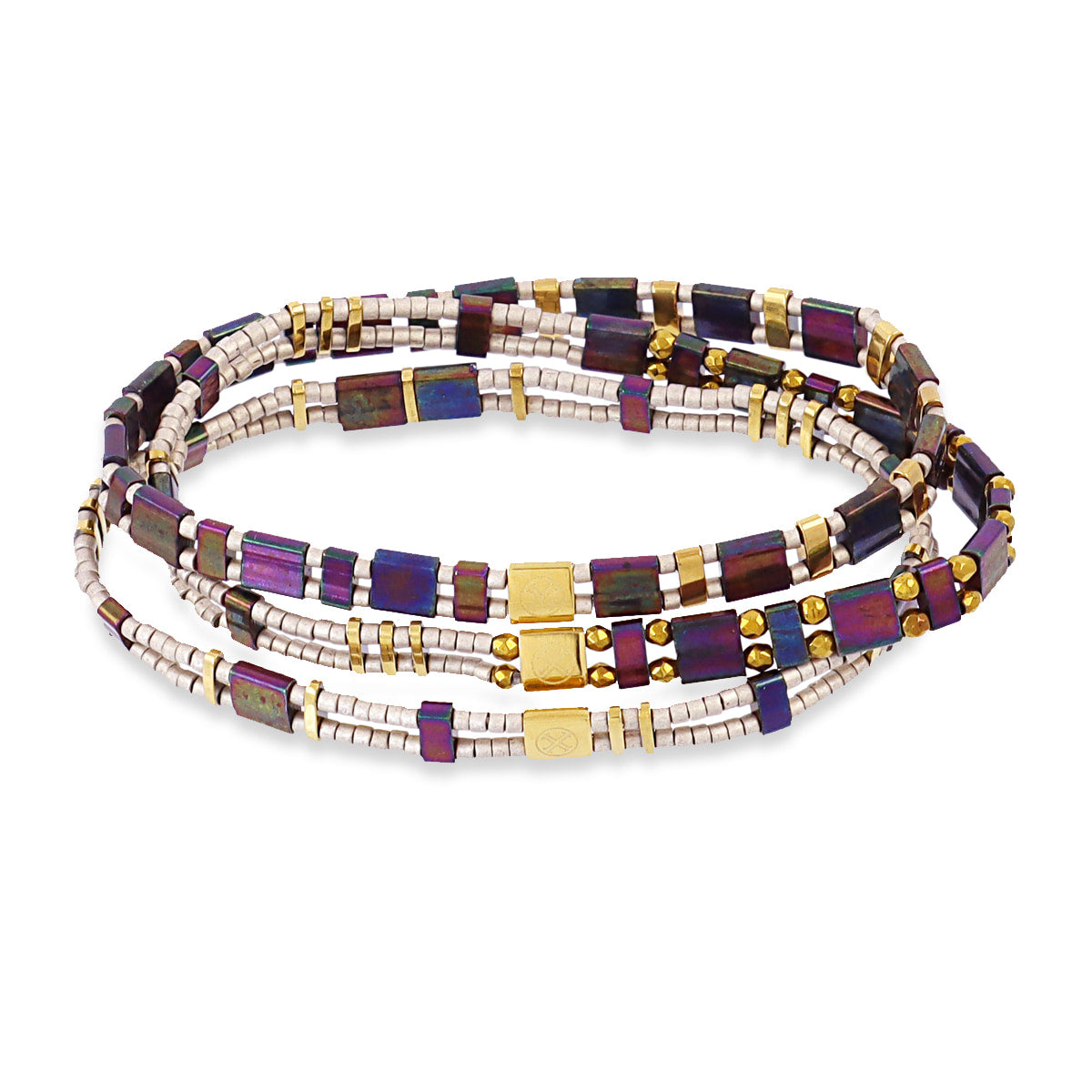Pulsera Miyuki triple dorada geométrica Café Anartxy
