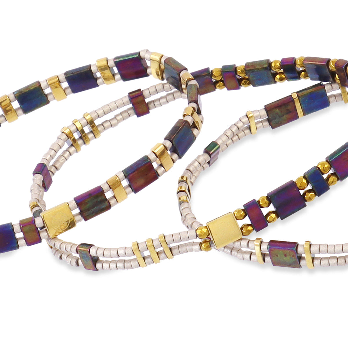 Pulsera Miyuki triple dorada geométrica Café Anartxy