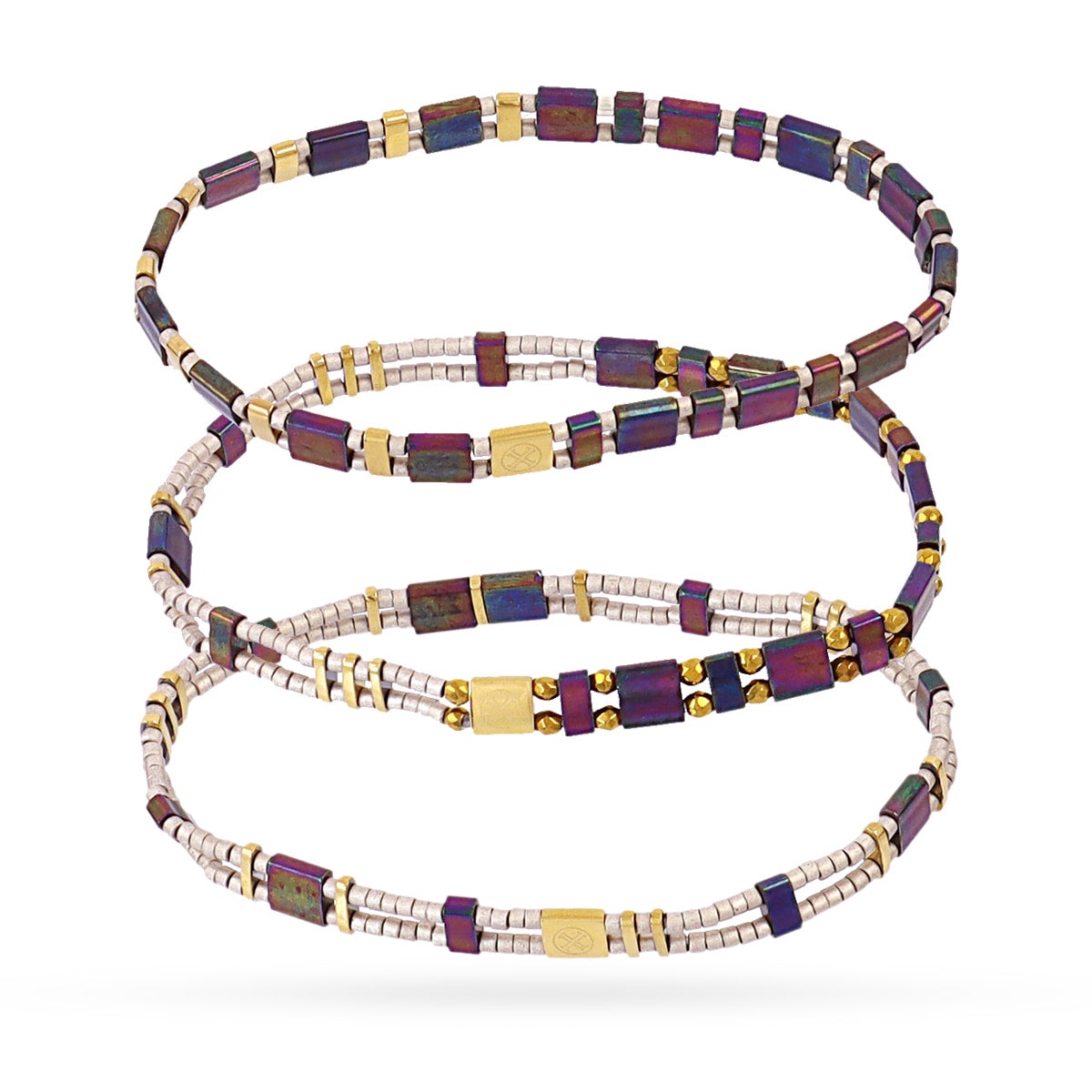 Pulsera Miyuki triple dorada geométrica Café Anartxy