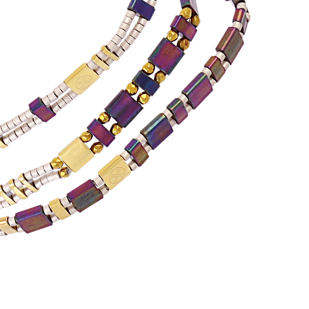 Pulsera Miyuki triple dorada geométrica Café Anartxy