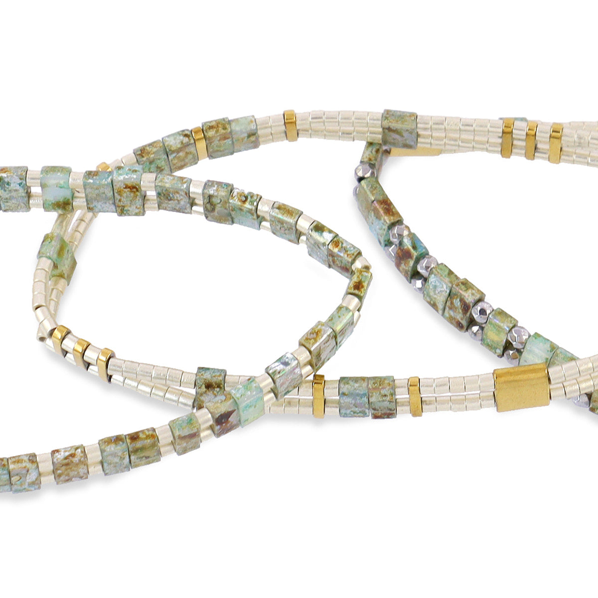 Pulsera Miyuki triple verde geométrica Turquesa Anartxy