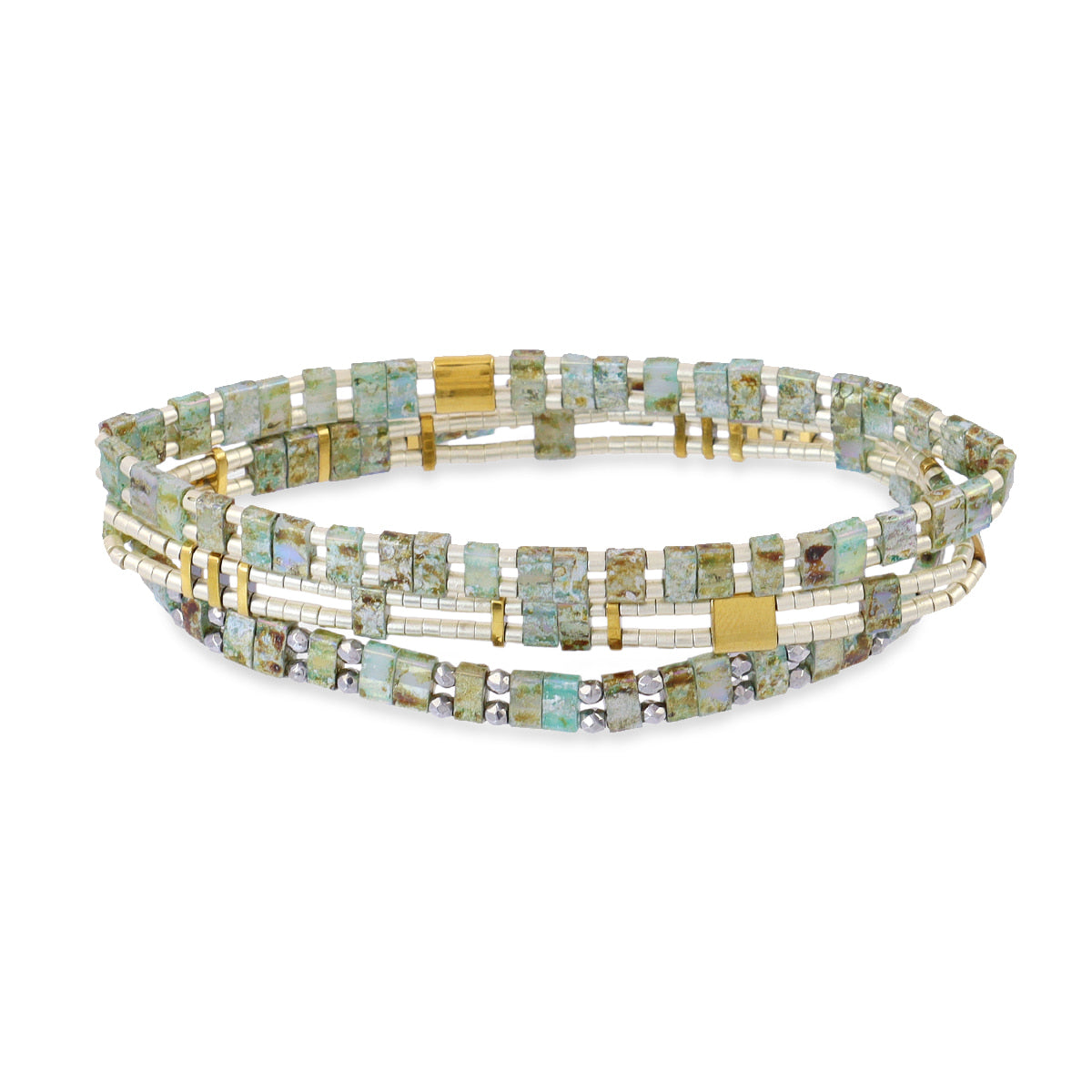 Pulsera Miyuki triple verde geométrica Turquesa Anartxy