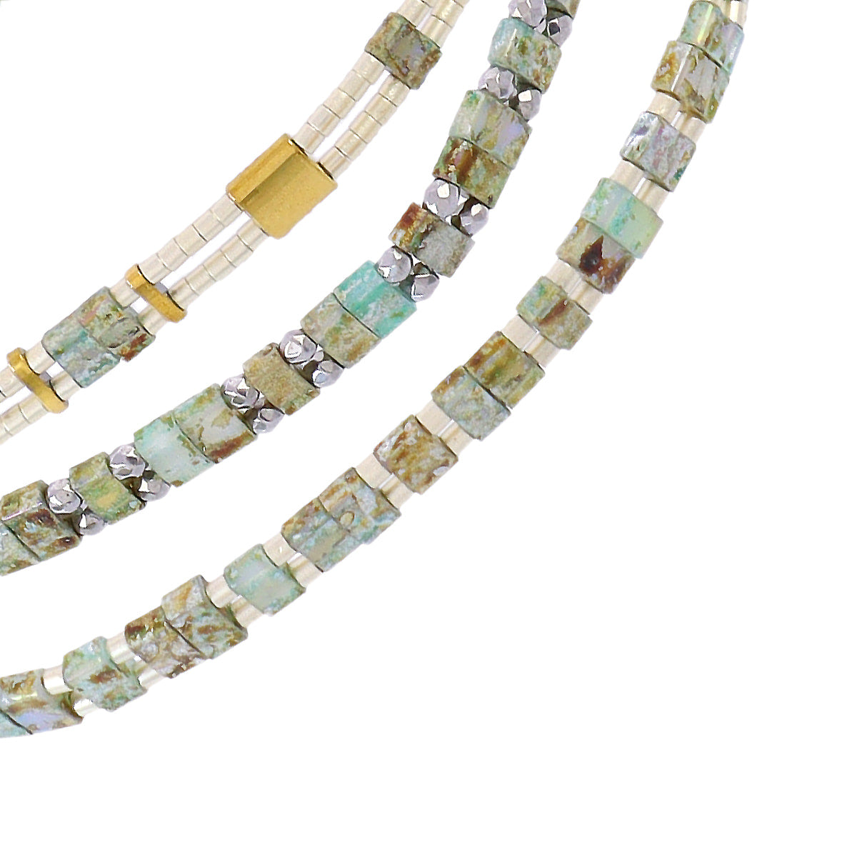 Pulsera Miyuki triple verde geométrica Turquesa Anartxy