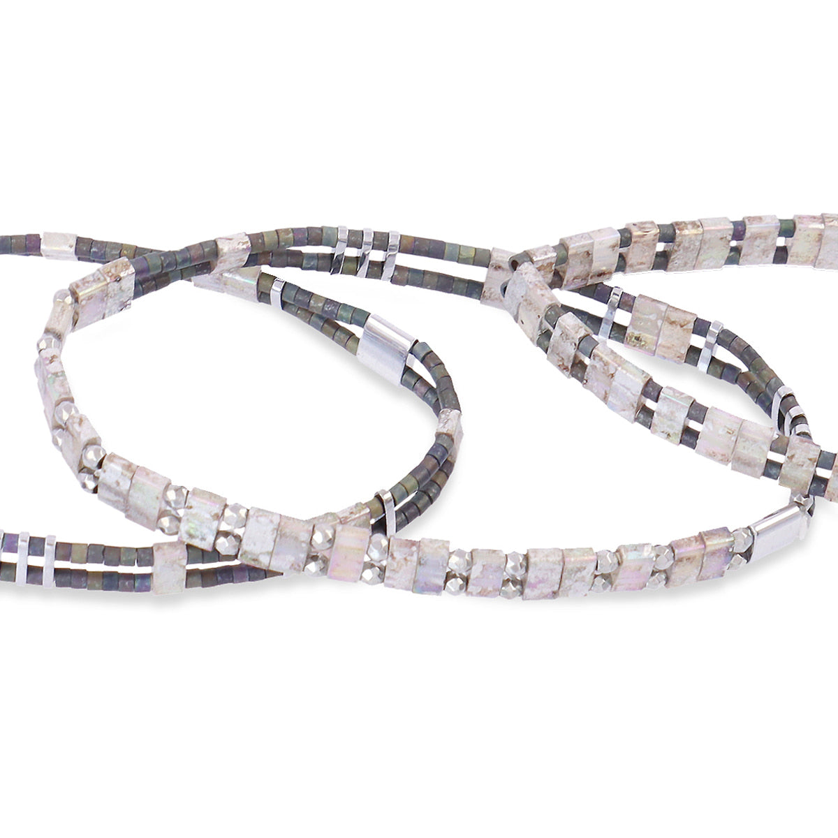 Pulsera Miyuki triple plateada geométrica Gris Anartxy