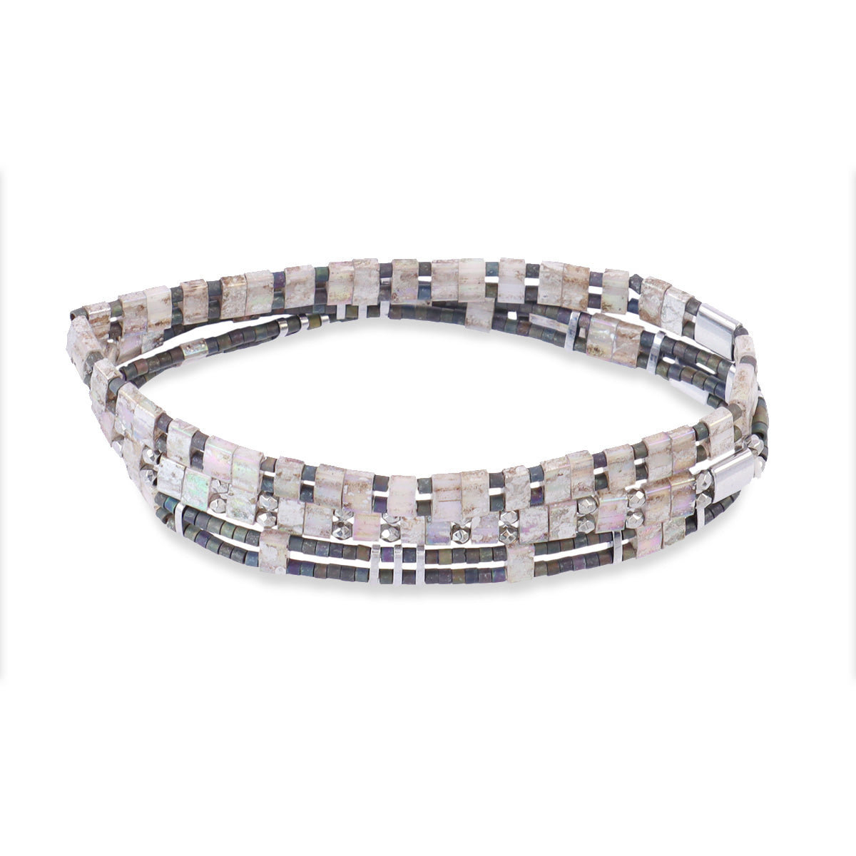 Pulsera Miyuki triple plateada geométrica Gris Anartxy