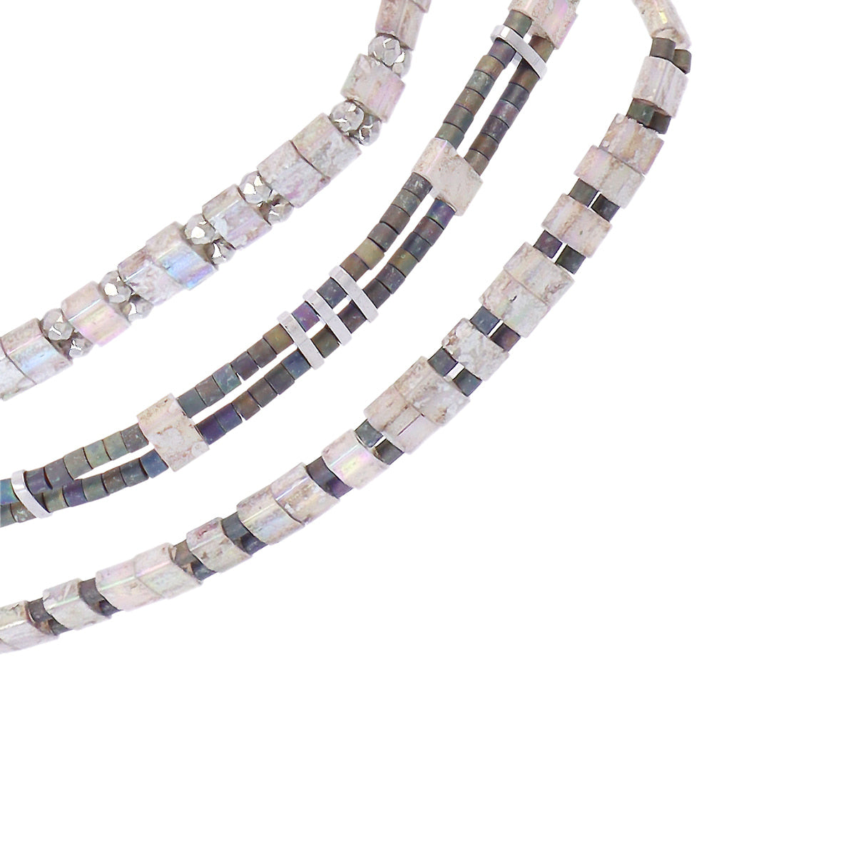 Pulsera Miyuki triple plateada geométrica Gris Anartxy