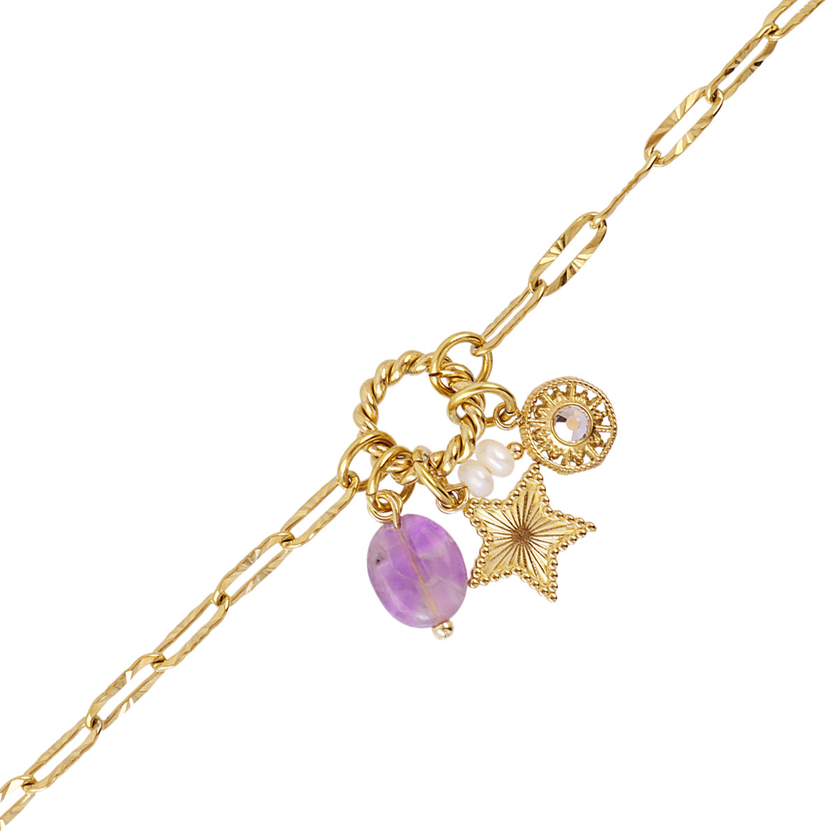 Pulsera Astros estrella amatista Dorado Anartxy