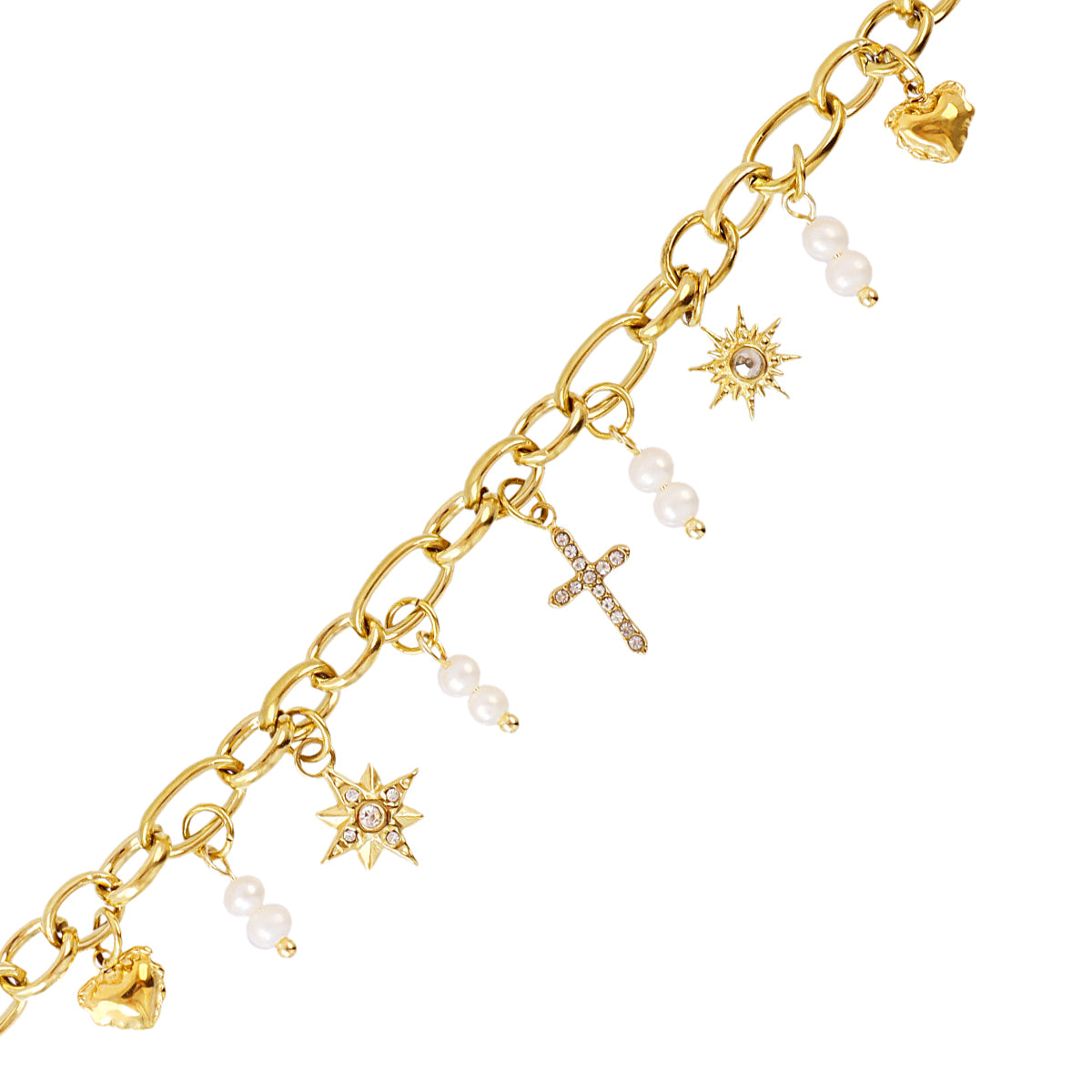 Pulsera Astros cruz circonitas Dorado Anartxy