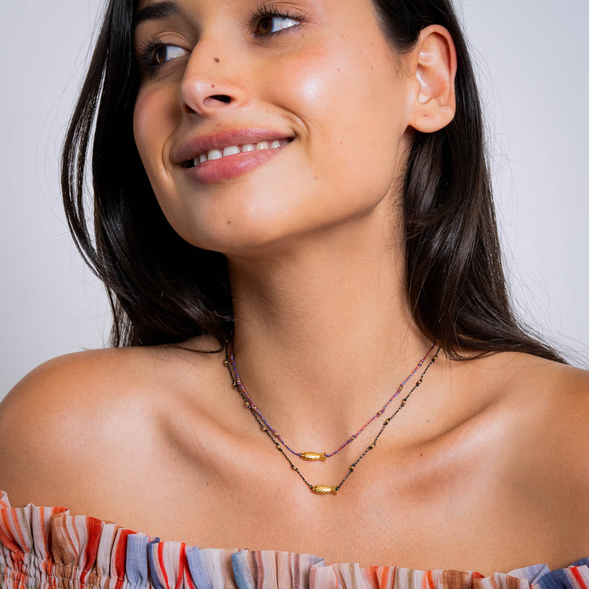 Collar fino Spirit hilo multicolor pez dorado Rojo Anartxy