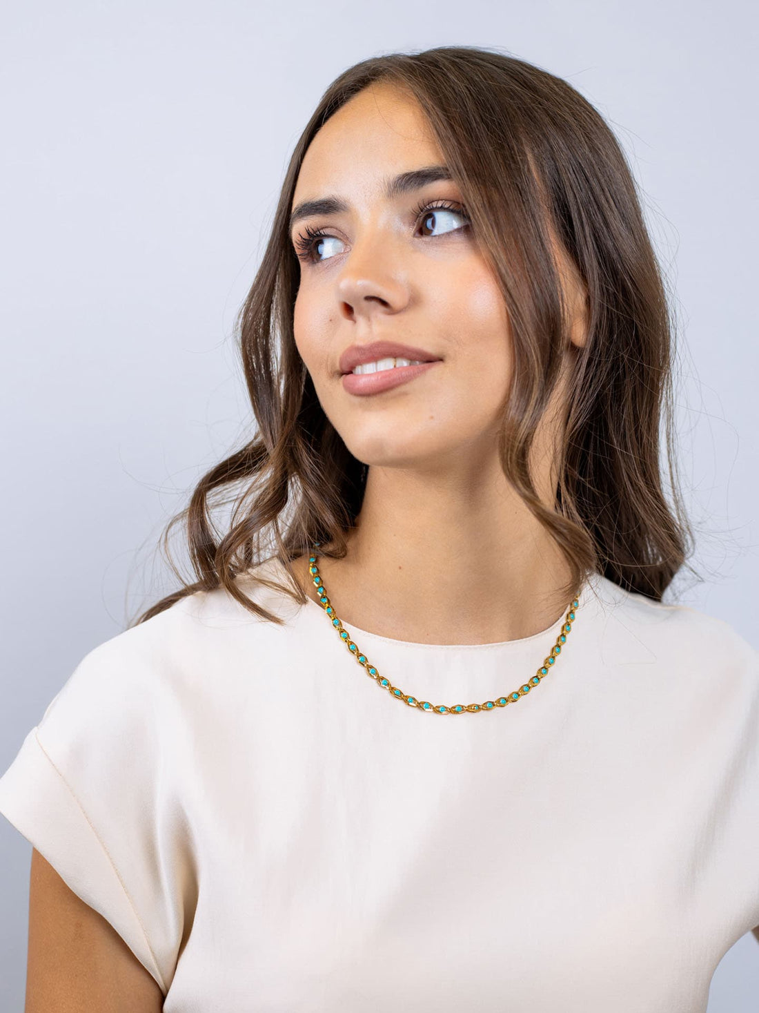 Collar dorado Spirit eslabones ojo esmaltado Turquesa Anartxy